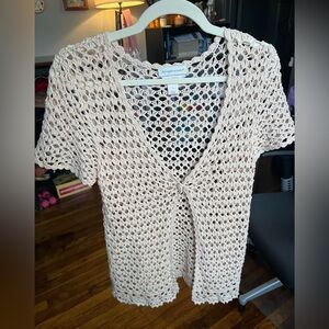 Christopher & Banks Hand-Crocheted Cream Short Sleeve Cardigan